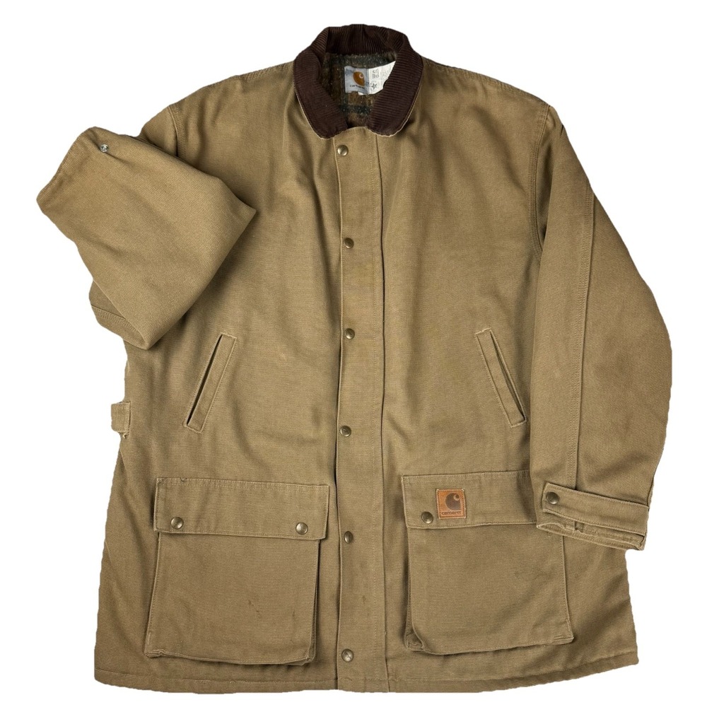 Vintage‎ Carhartt USA Union Made Blanket Lined Duck Chore Coat Brown Corduroy XL